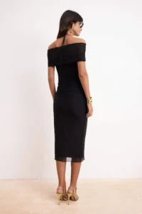 TRENDYOLMİLLA Black Drapeli Tulle Midi Lined Party Dress - Image 4