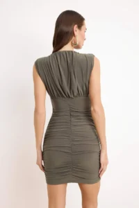 TRENDYOLMİLLA Khaki Mini Knitting Drapeli Elegant/Evening Dress - Image 4