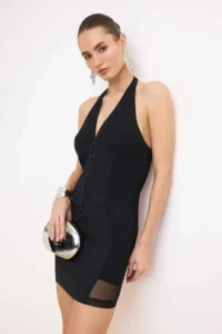 TRENDYOLMİLLA Black Agrafli Tulle Detailed Weaving Mini Dress - Image 2