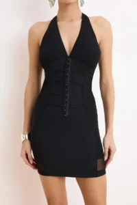 TRENDYOLMİLLA Black Agrafli Tulle Detailed Weaving Mini Dress - Image 3