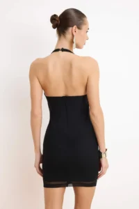 TRENDYOLMİLLA Black Agrafli Tulle Detailed Weaving Mini Dress - Image 4
