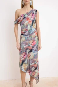 TRENDYOLMİLLA Multicolored Abstract flower patterned Asymmetric Yaka Maxi Dress - Image 3