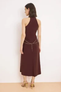 TRENDYOLMİLLA Brown Accessory Detailed Knitting Elegant/Evening Dress - Image 4