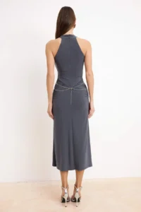 TRENDYOLMİLLA Anthracite Accessory Detailed Knitting Elegant/Evening Dress - Image 4