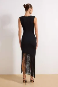 TRENDYOLMİLLA Black Tassel Detailed Knitting Elegant/Evening Dress - Image 4