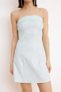 TRENDYOLMİLLA Light Blue textured Weaving jacquard Short / Mini Unlined Dress - Image 3