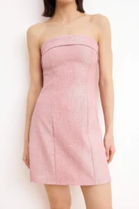 TRENDYOLMİLLA Powder Pink textured Weaving jacquard Short / Mini Unlined Dress - Image 3