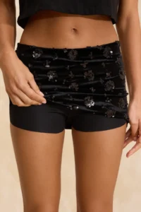 TRENDYOLMİLLA Black Mini sequined Velvet Party Super Mini Shorts Lined Skirt - Image 3