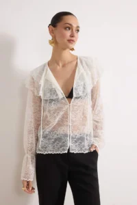 TRENDYOLMİLLA White Frilly Boho Unlined Lace Shirt