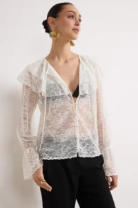 TRENDYOLMİLLA White Frilly Boho Unlined Lace Shirt - Image 2