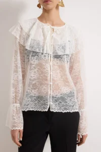 TRENDYOLMİLLA White Frilly Boho Unlined Lace Shirt - Image 3