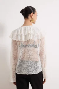 TRENDYOLMİLLA White Frilly Boho Unlined Lace Shirt - Image 4