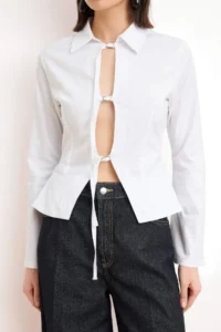 TRENDYOLMİLLA White Bedene Oturan Accessory Detailed Party Shirt - Image 3
