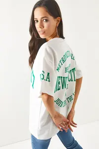 Olalook Women's Newport White Front Back Printed 2 thread Unisex Oversize T-Shirt