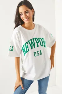 Olalook Women's Newport White Front Back Printed 2 thread Unisex Oversize T-Shirt - Image 3