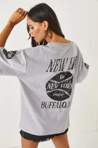 Olalook New York Gray Front Back Printed 2 thread Unisex Oversize T-Shirt - Image 4