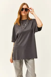 Olalook Women's Smoked Cotton T-Shirt with Buttons on the Sides - Image 3