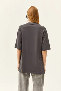 Olalook Women's Smoked Cotton T-Shirt with Buttons on the Sides - Image 5