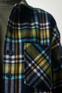 Happiness İstanbul Women's Navy Blue Green Patterned Oversize Cashmere Lumberjack Shirt - Image 4