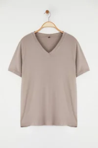 Trendyol Curve Stone Regular Fit V-neck Plus Size T-Shirt - Image 5