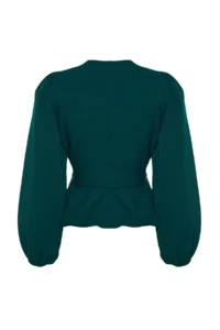TRENDYOLMİLLA Emerald Green Double breasted Binding Detailed Weaving Blouse - Image 8