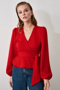 TRENDYOLMİLLA Rejection Double breasted Binding Detailed Weaving New year Blouse - Image 2