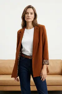 TRENDYOLMİLLA Brown Regular Lining Detailed Weaving Blazer Jacket