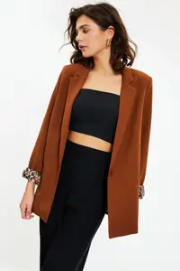 TRENDYOLMİLLA Brown Regular Lining Detailed Weaving Blazer Jacket - Image 3
