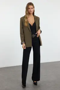 TRENDYOLMİLLA Dark Khaki Regular Lining Detailed Weaving Blazer Jacket