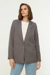 TRENDYOLMİLLA Gray Regular Lining Detailed Weaving Blazer Jacket - Image 9