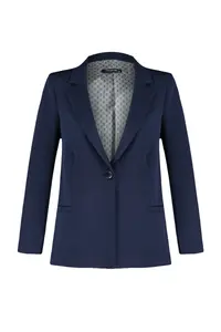 TRENDYOLMİLLA Navy Blue Regular Gray Geometric Patterned Lined Tek buttoned with pocket Weaving Blazer Jacket - Image 9