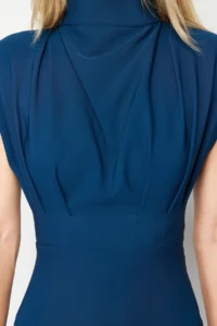 TRENDYOLMİLLA Petrol Blue Blue Blue Bodycon Dog collar Midi Pencil Skirt Weaving Dress - Image 10