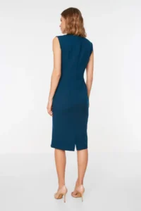TRENDYOLMİLLA Petrol Blue Blue Blue Bodycon Dog collar Midi Pencil Skirt Weaving Dress - Image 16