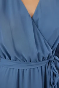 TRENDYOLMİLLA Indigo Belted Plain Mini Belted Double breasted  Weaving Dress - Image 4