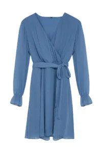 TRENDYOLMİLLA Indigo Belted Plain Mini Belted Double breasted  Weaving Dress - Image 6