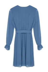 TRENDYOLMİLLA Indigo Belted Plain Mini Belted Double breasted  Weaving Dress - Image 7