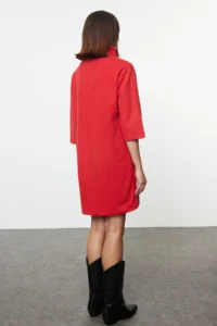 TRENDYOLMİLLA Rejection Turtleneck shift/Plain Mini Thessaloniki Long Sleeve Knitting Dress - Image 5