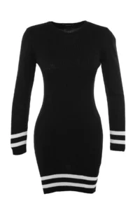 TRENDYOLMİLLA Black Mini Knitwear Skirt Ucu Striped Dress - Image 6