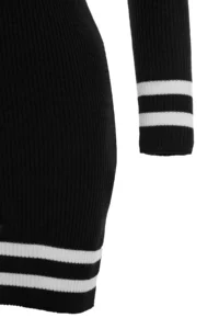 TRENDYOLMİLLA Black Mini Knitwear Skirt Ucu Striped Dress - Image 7