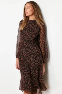 TRENDYOLMİLLA Camel High Collar Skirt with flywheel Siphon Weaving Winter Dress - Image 3