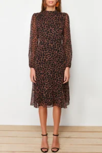 TRENDYOLMİLLA Camel High Collar Skirt with flywheel Siphon Weaving Winter Dress - Image 4