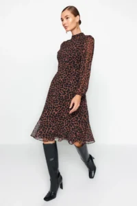 TRENDYOLMİLLA Camel High Collar Skirt with flywheel Siphon Weaving Winter Dress - Image 7