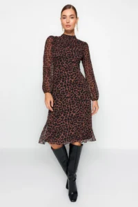 TRENDYOLMİLLA Camel High Collar Skirt with flywheel Siphon Weaving Winter Dress - Image 8