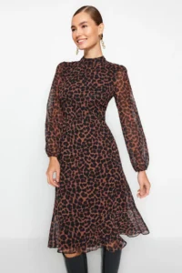 TRENDYOLMİLLA Camel High Collar Skirt with flywheel Siphon Weaving Winter Dress - Image 9