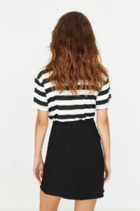 TRENDYOLMiLLA Black Front Gather Detailed Double breasted Mini Size Weaving Skirt - Image 6