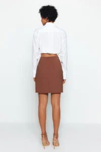 TRENDYOLMiLLA Dark Brown Gather Detailed Double breasted Mini Weaving Skirt - Image 8