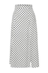 TRENDYOLMiLLA Ecru Polka Dot Slit Detailed Viscose Midi Weaving Skirt - Image 8