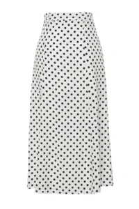 TRENDYOLMiLLA Ecru Polka Dot Slit Detailed Viscose Midi Weaving Skirt - Image 9