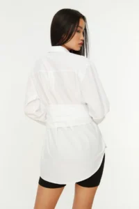 TRENDYOLMİLLA White Arched Hair Clip Detailed Cotton Weaving Shirt - Image 6