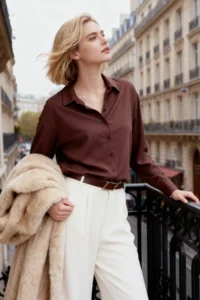 TRENDYOLMİLLA Brown Loose Fit Cotton Weaving Shirt